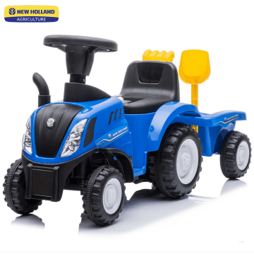 Tractor con asiento New Holland con remolque azul
