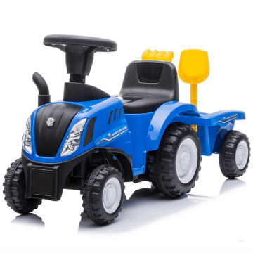 Tractor con asiento New Holland con remolque azul